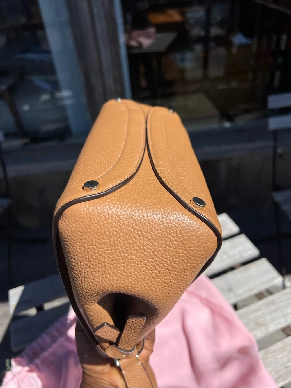 kate spade tan leather satchel with crystal heart charm